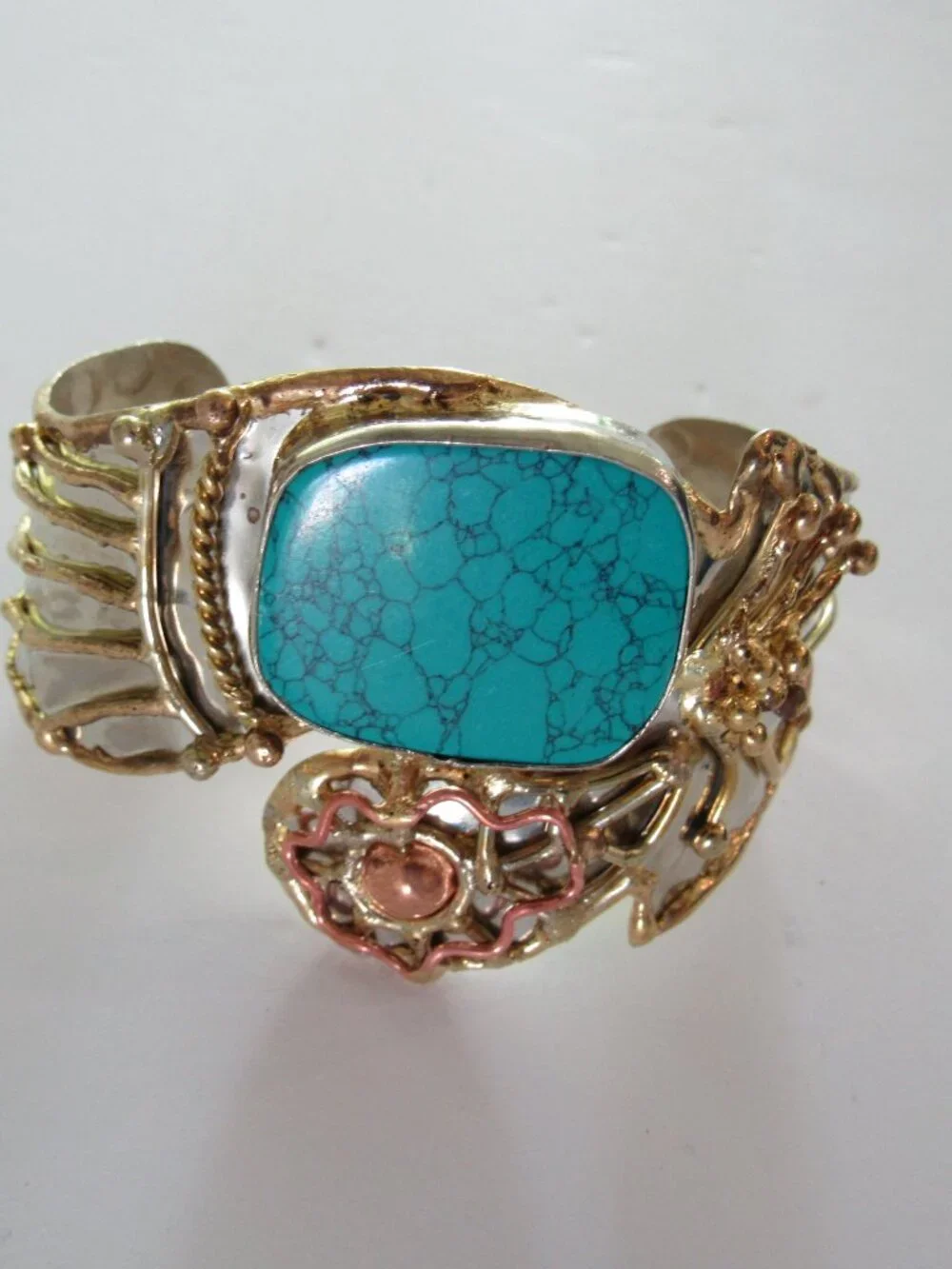 NEW Brutalist Mixed Metal Wrist Turquoise Cuff